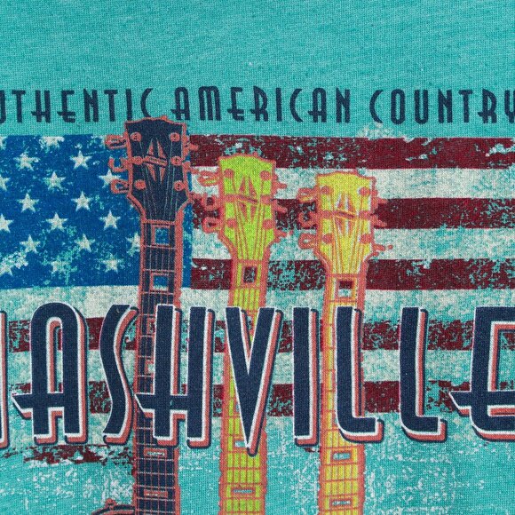 Nashville Tennessee Hoodie Mens Medium Teal Country Music Full Zip - Picture 6 of 8